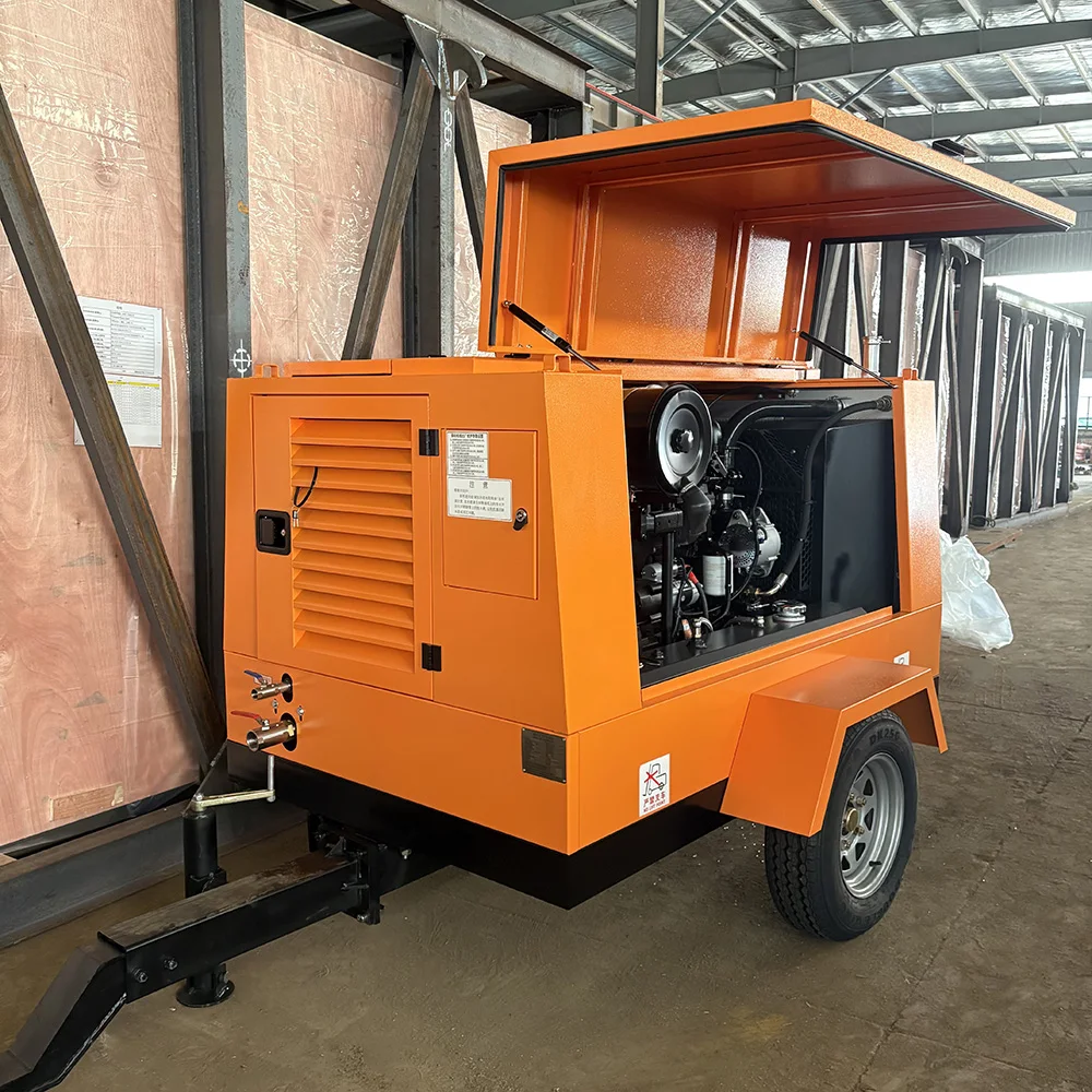 OEM 330/8k 330CFM 8Bar Diesel Engine Portable Towable Rotary Screw Air Compressor Oil-Lubricated Air Cooled Tank