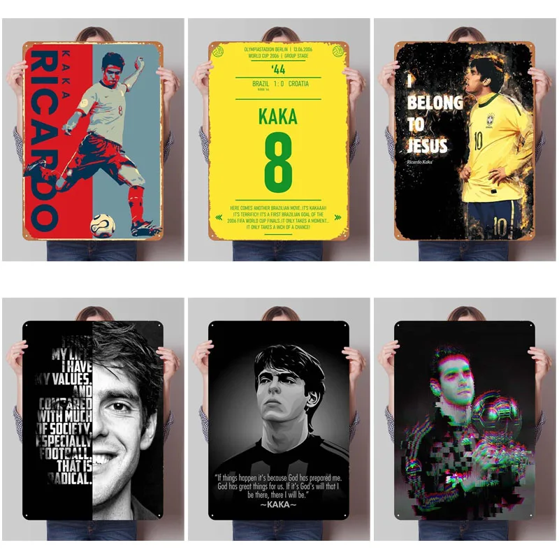 Ricardo Kaka Football Sports Metal Posters Vintage Home Decor Items Custom Metal Tin Signs for Wall Art Decoration Man Cave Room