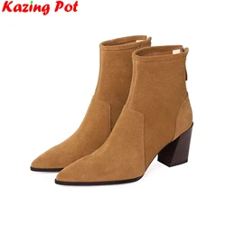 Krazing Pot 2025 marca pelle scamosciata di mucca punta a punta tacco alto Chelsea stivali moderni Solid Concise Beauty Lady incontri Dress stivaletti