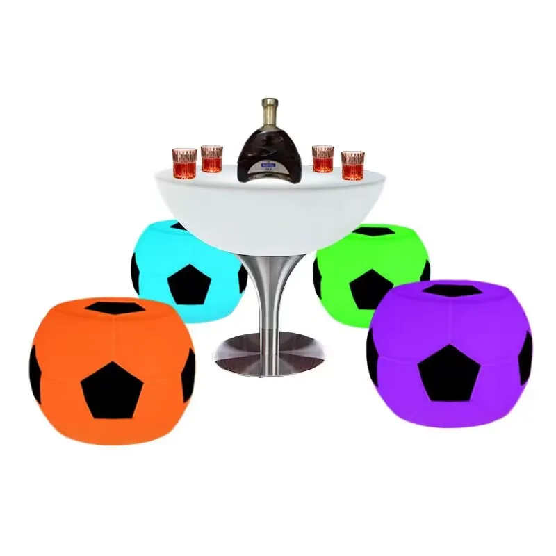 Creative Football LED Luminous Round Coffee Table Waterproof Bar Tables Outdoor Plastic Bench Commercial Furniture Supply