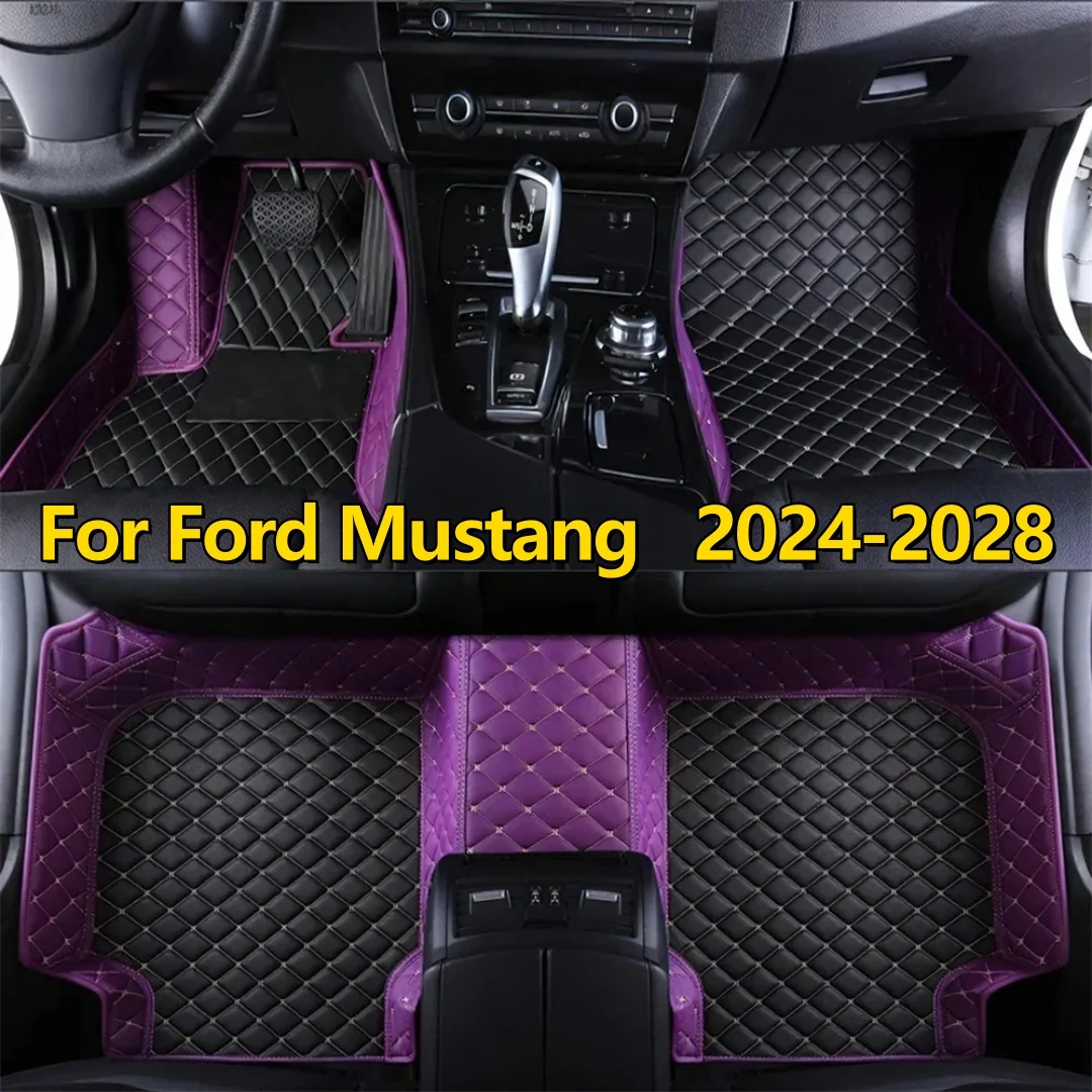 Auto Leather Carpet Pads Fits For Ford Mustang 2024 2025 2026 2027 2028 Full Set Leather All Weather Waterproof Car Floor Mats
