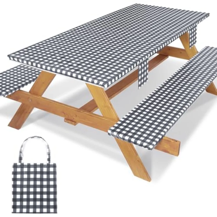 

Комплект из 3-х частей: эластичный чехол для пикникового стола с чехлами для скамеек, 72x30 дюймов, всепогодный, для уличного использования, для автодома, патио, летний