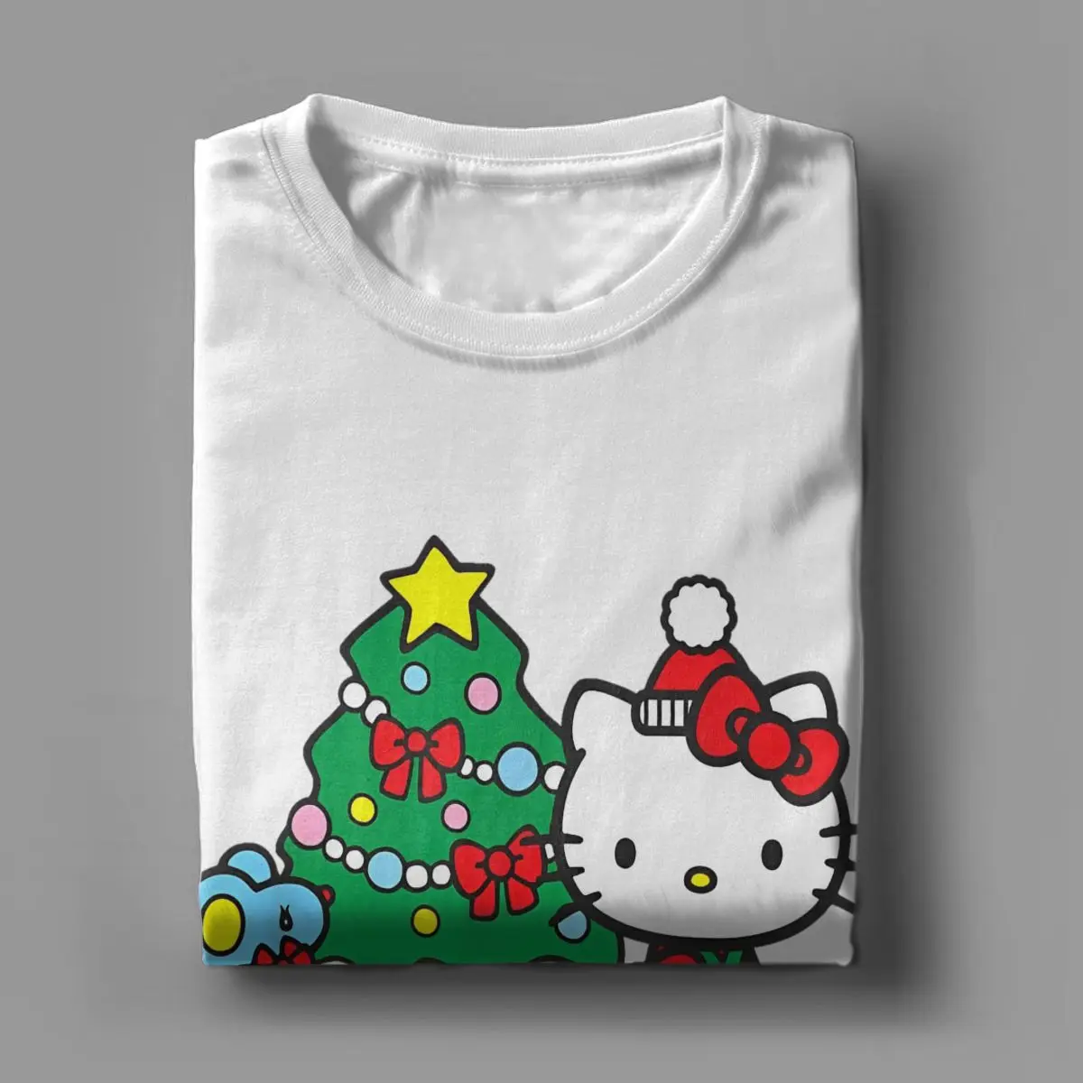 Men T-Shirt Hello Kitty Merry Christmas Vintage Cotton Tees Short Sleeve T Shirts O Neck Tops Printed