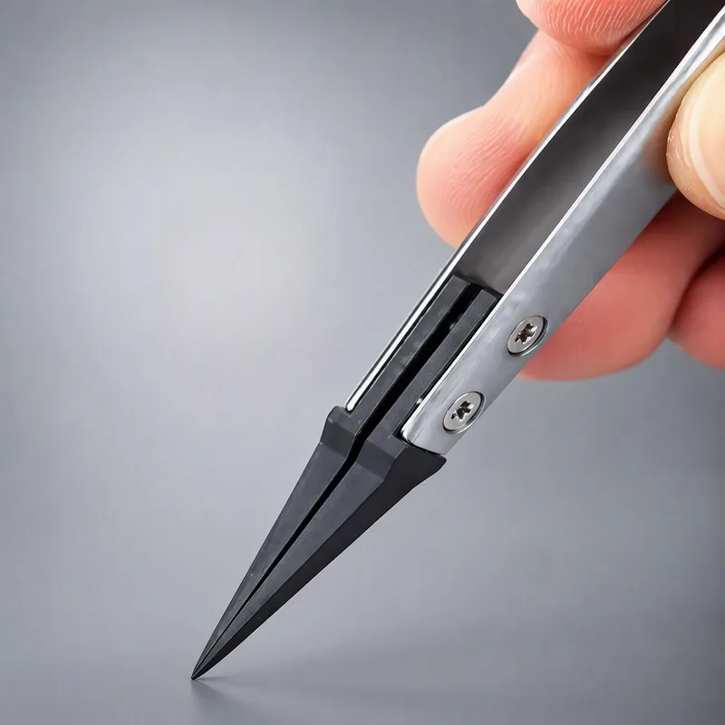 ESD‑Safe Precision Tweezers, Sand‑Blasted Stainless Steel Fine Point Tip Hard High‑Elastic for Electronic Repair Hand Tool