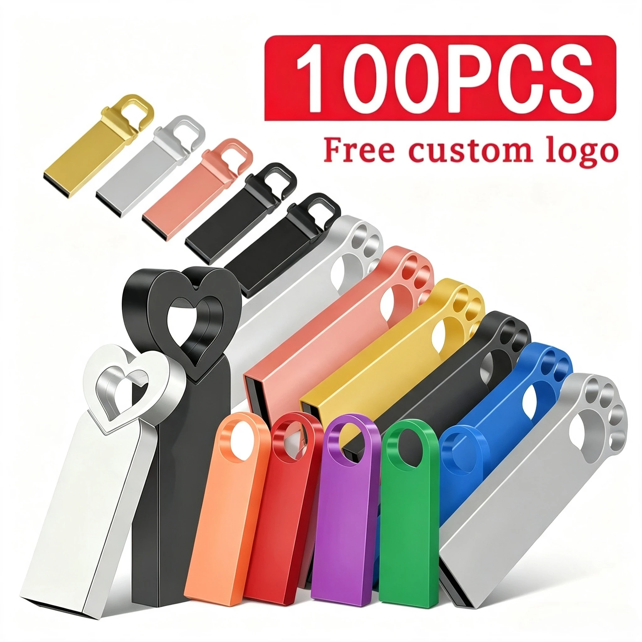 100PCS Custom LOGO USB 2.0 Flash Drive 128GB 64GB 32GB High speed Pen drive 2GB 4GB 8GB 16GB Memory stick Creative gift U disk