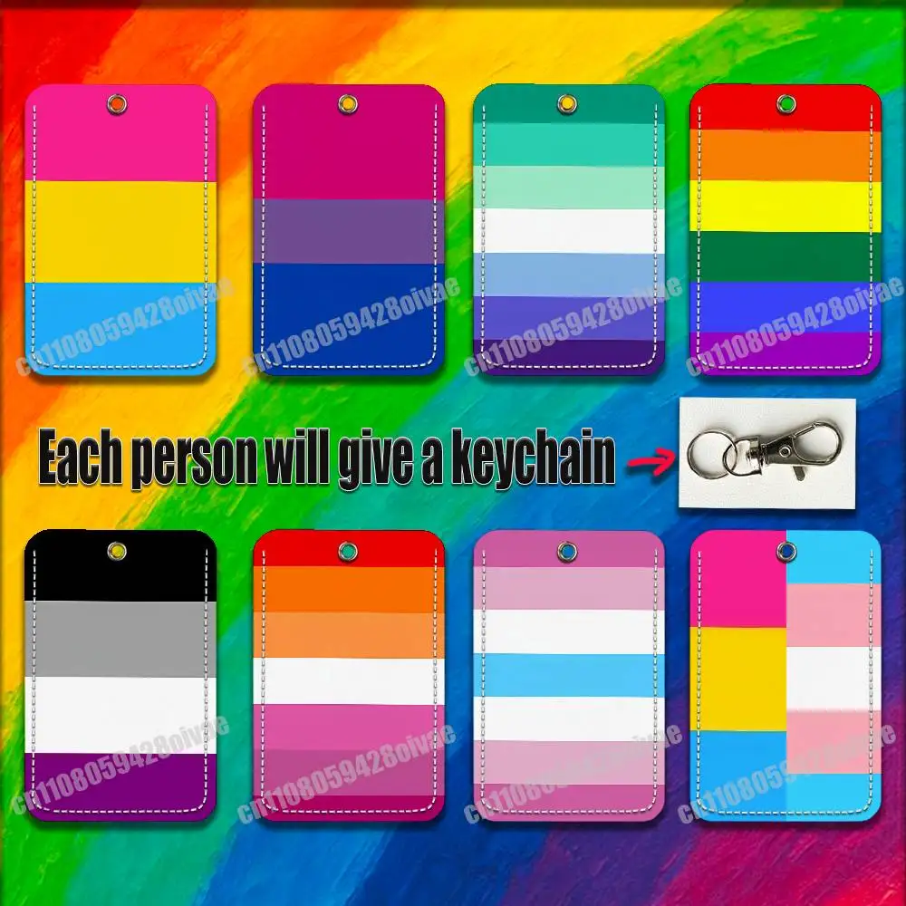 

LGBT Rainbow Flag Gay Lesbian Bisexual Trans Pansexual For ID Clips Credit Bank Bag Work Card Holder Cover Decoration Keychain