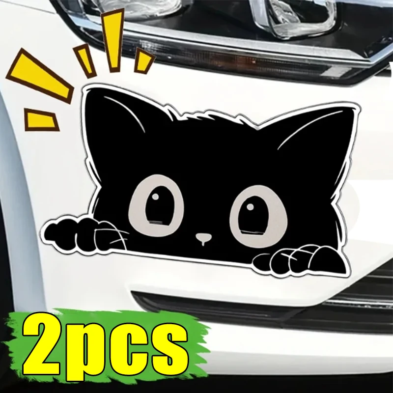 S/L PVC Car Electric Peeking Black Waterproof  Cat Stickers Scratches Masking Creative Vinyl Styling Cover Auto Decals 1-2PCS