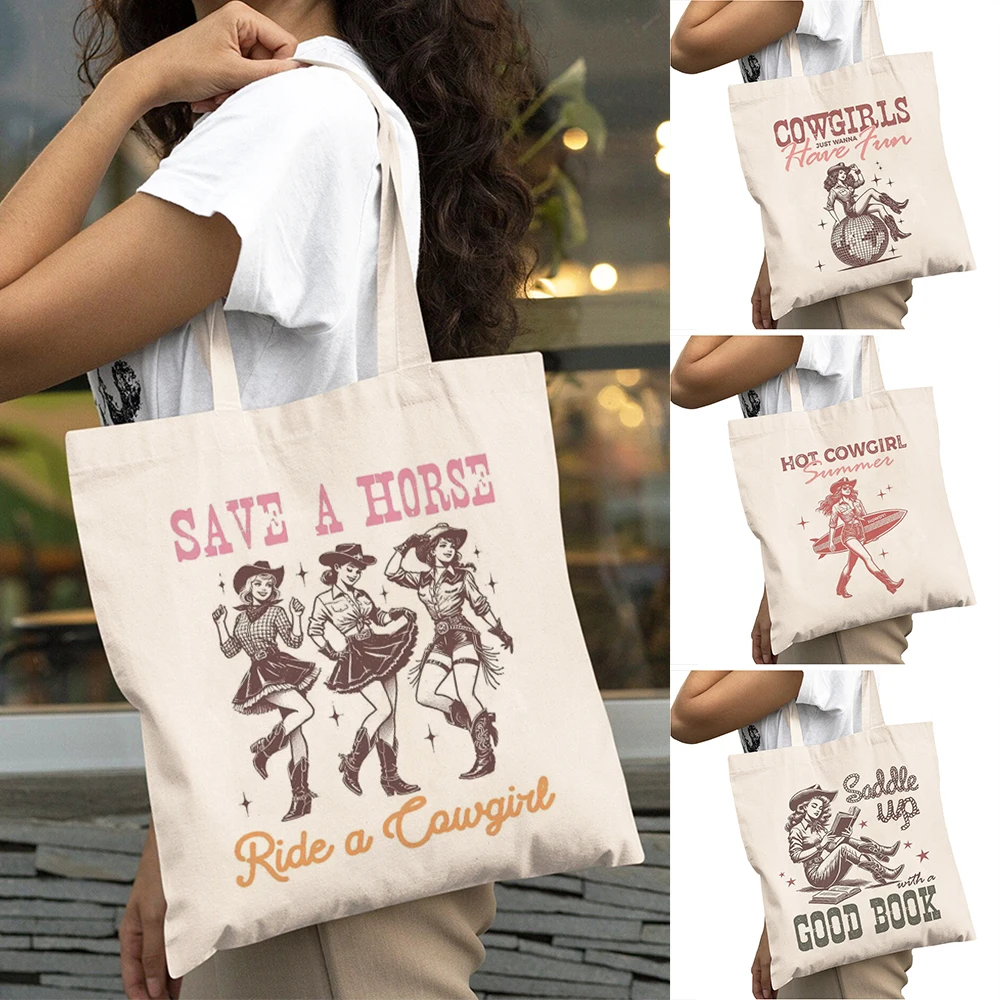 

Casual Western Girl Casual Daily Use Shoulder Handbag Lightweight Women Shopper Bag Cowboy Graphic Themed Lady Shopping Bags