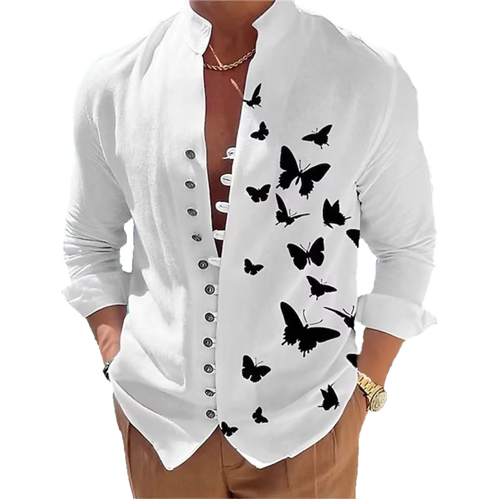 

Street Sle Long Sve Feather Print irt Youthful Vitali Cotton Polyester Loose Fit irt for Men Autumn Wear
