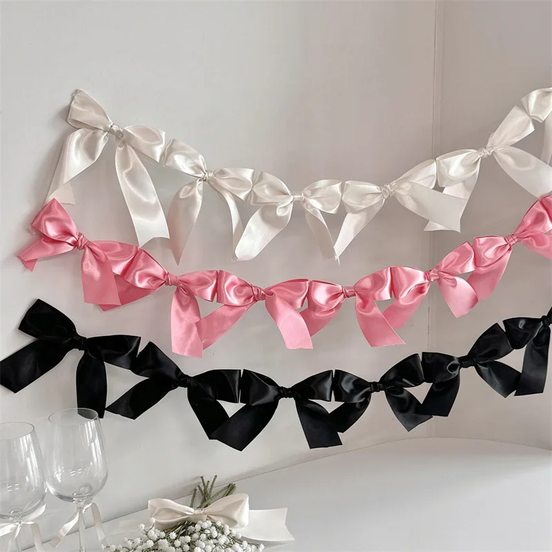 Bowknot Ribbon Garland Flags Princess Girls Room Wall Hanging Banner Kids Birthday Baby Shower Wedding Party Decor Photo Props view 2