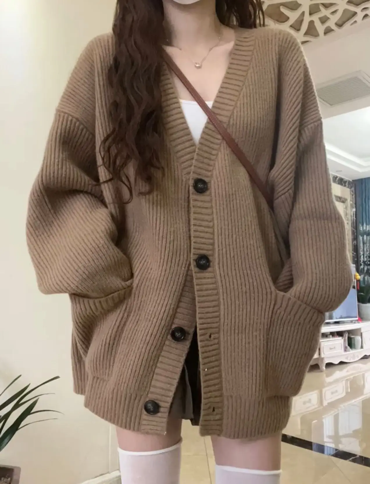 Women’s Casual Oversized Knit Sweater Style V-Neck Cardigan for Fall/Winter