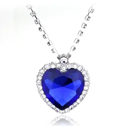 Titanic Ocean Heart Love Forever Necklace Heart Crown Crystal Charm Choker Pendant For Women Girls Valentine's Day Birthday Gift