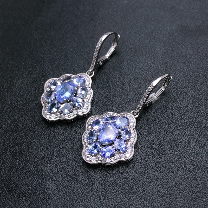 Trendy Natural Tanzanite Earrings Solid 925 Silver Gemstone 6*8mm for Women Birthday Party Jewelry Gift