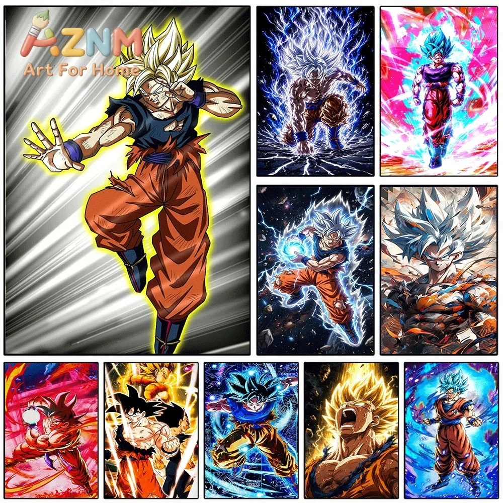 Dragon Ball Z, Goku Super Saiyan, Ultra Instinto, Azul, 4 Kamehameha, Lienzo de Anime para Decoración de Pared, Impresión Individual sin Marco, Regalo para el Hogar
