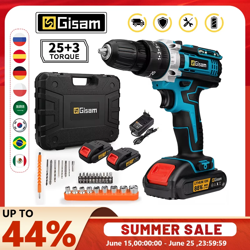 Gisam 무선 드릴 충전식 전기 드라이버 전기 드릴 미니 무선 핸드 드릴 리튬 이온 배터리 전동 공구