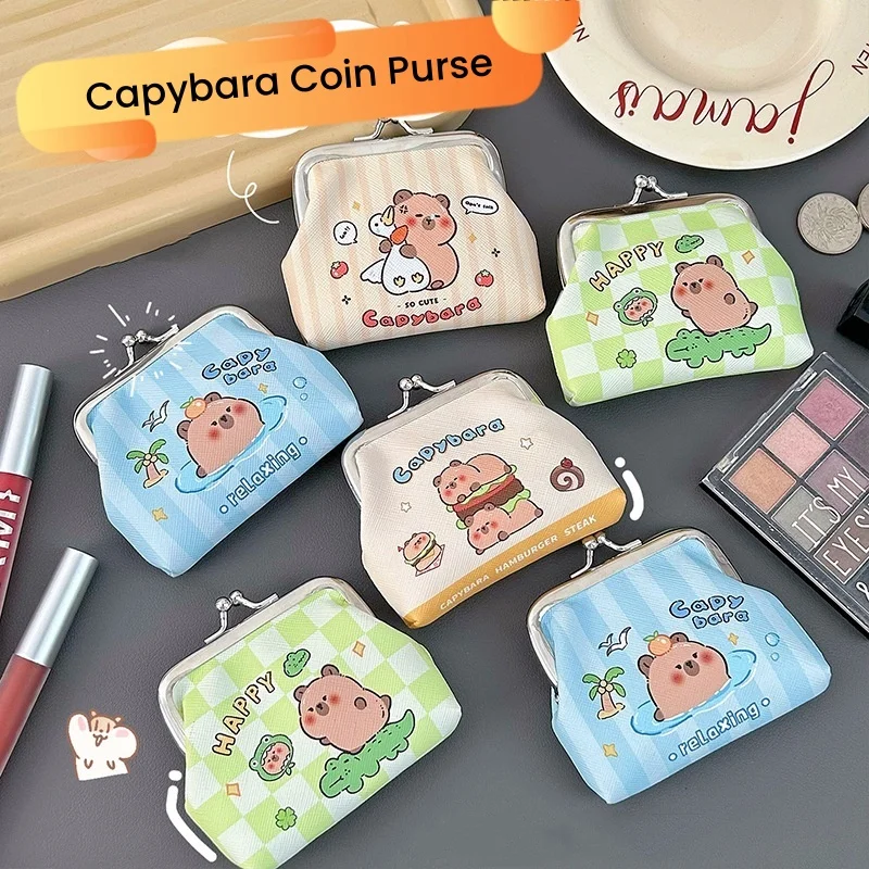 Capybara-Petit porte-cartes en cuir PU souple pour femme, porte-monnaie, porte-monnaie, porte-cartes, portefeuille, porte-clés, mignon, nouveau