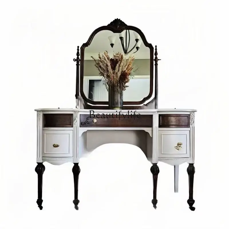 

*French medieval light luxury retro solid wood old dresser bedroom