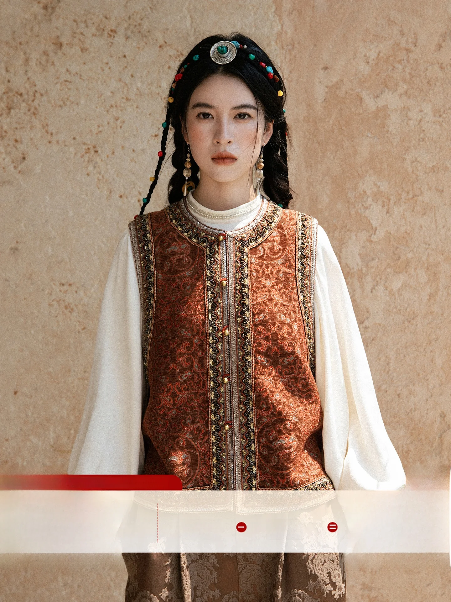 

Handmade aanxi Fabric Women's Vest Ethnic Sle Floral Pattern round Ne ort Length Single Button Closure Polyester Blend