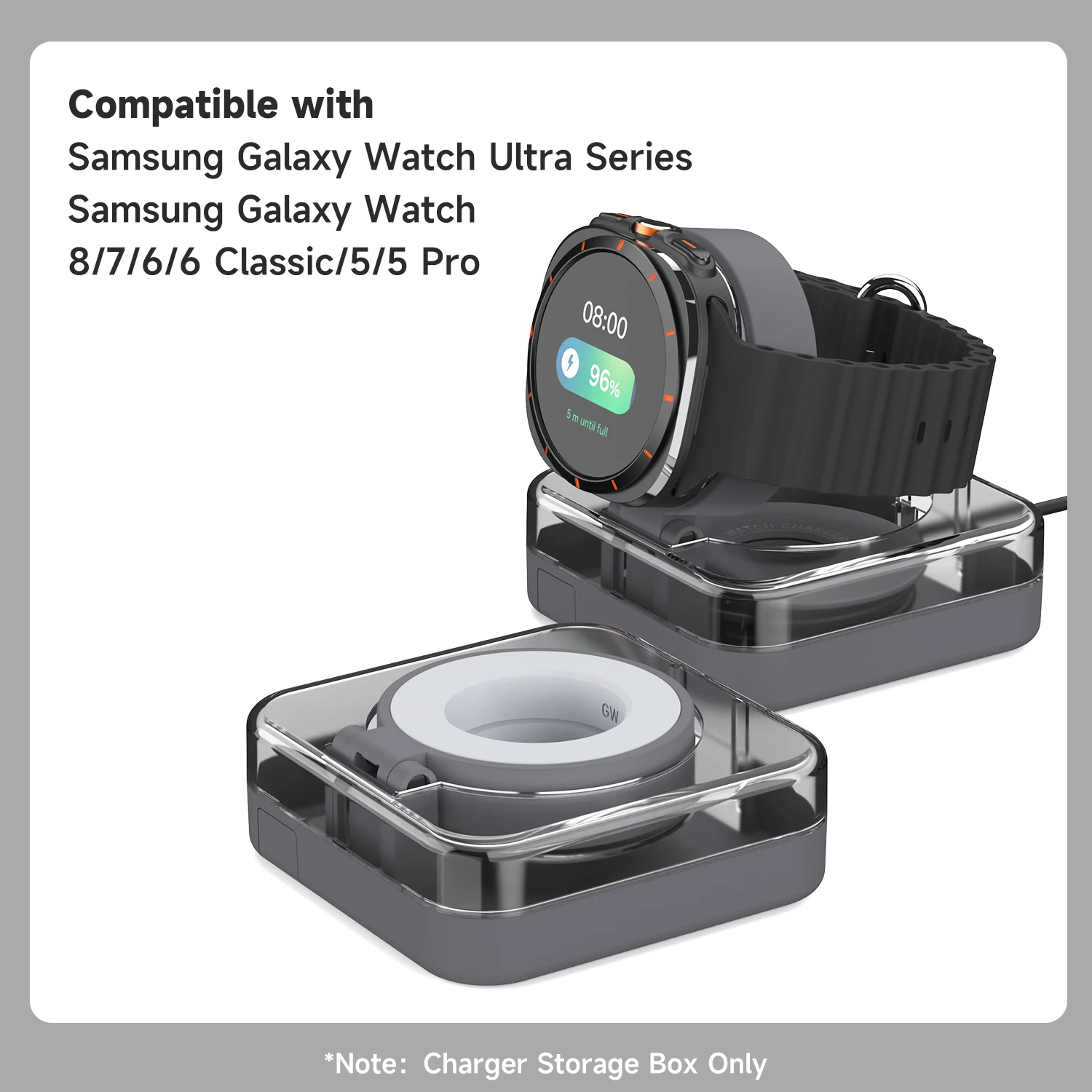 Ladegerät-Hülle für Samsung Galaxy Watch Ultra/9/8/7 Original-Kabel Ladekabel-Organizer Aufbewahrungsbox Telefonhalter Uhrenständer