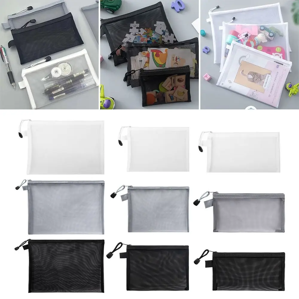 New Nylon Mesh File Bag A4 A5 A6 Transparent Pen Bag Puzzle Storage Bag Student