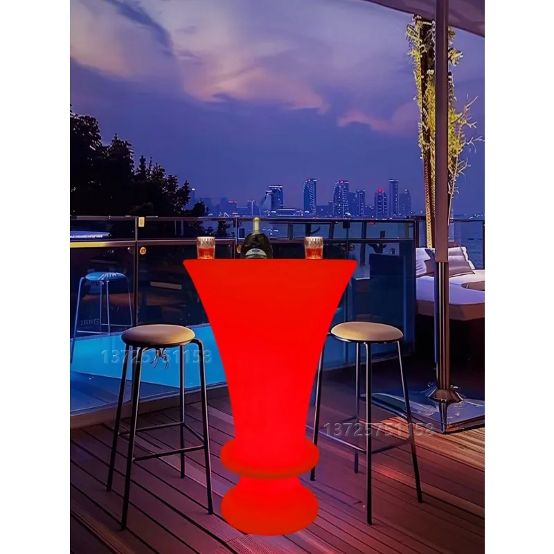 Round Luminous Bar Table Outdoor Reception Tall Tables and Chairs Entertainment Bar Deck Outdoor