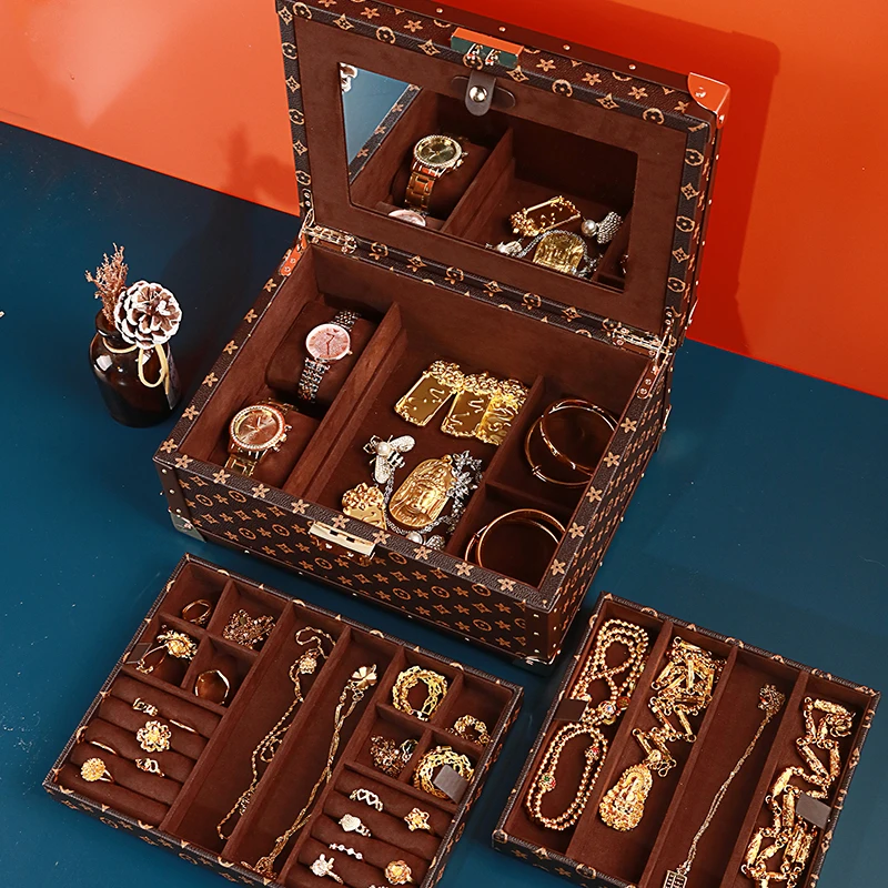 Combination Portable Jewelry Box Lockable Jewlery Storage Organizer for Necklace Watch Ring EarringBirthday Anniversary