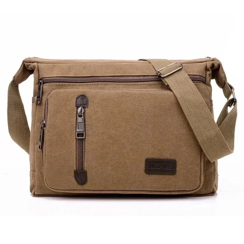 Canvas Shoulder Bag Bottle Men Women Casual Simple Fashion Retro Crossbody Cross Square Multi Layered Shoulder Bag image 2