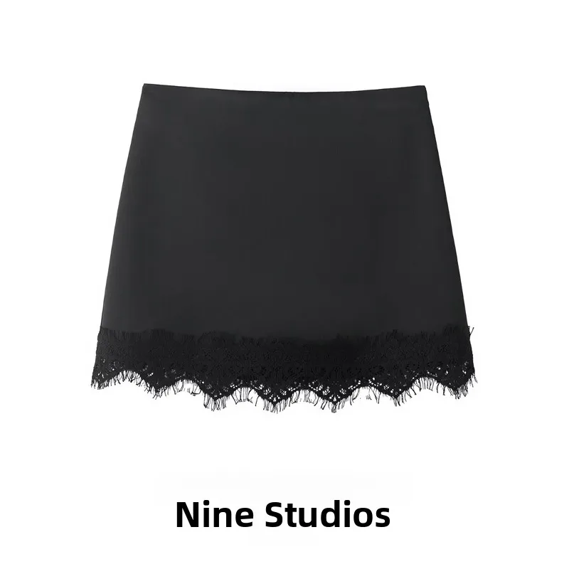 

Юбка с высокой талией, повседневная, с кружевными вставками, короткая, женская, модная, в европейском стиле, из полиэстера, А-силуэт