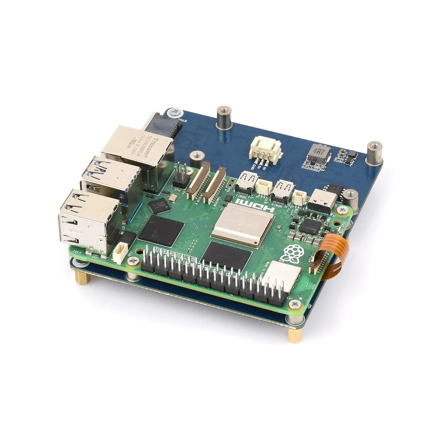 Waveshare PCIe to 4-Channel Gigabit Ethernet HAT for Raspberry Pi 5, Realtek RTL8153 Chip, Plug & Play on Pi OS