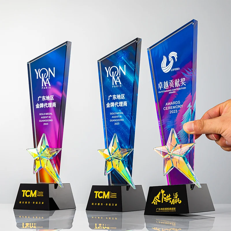 Lvshengifs Gift for Coworker Star Crystal Trophy Customized Excellent Staff Awards Customization Best Employeed of Month Award