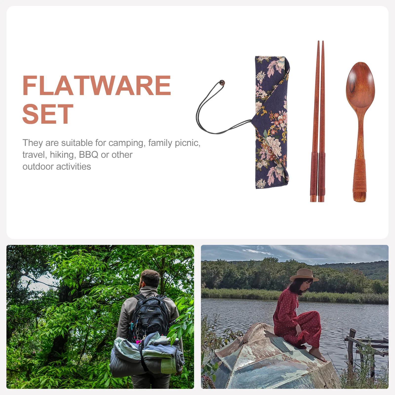 

1Set Travel Tableware Kit Portable Wood Cloth Utensil Set Lightweight Outdoor Camping Picnic Flatware Kit Portable Tableware