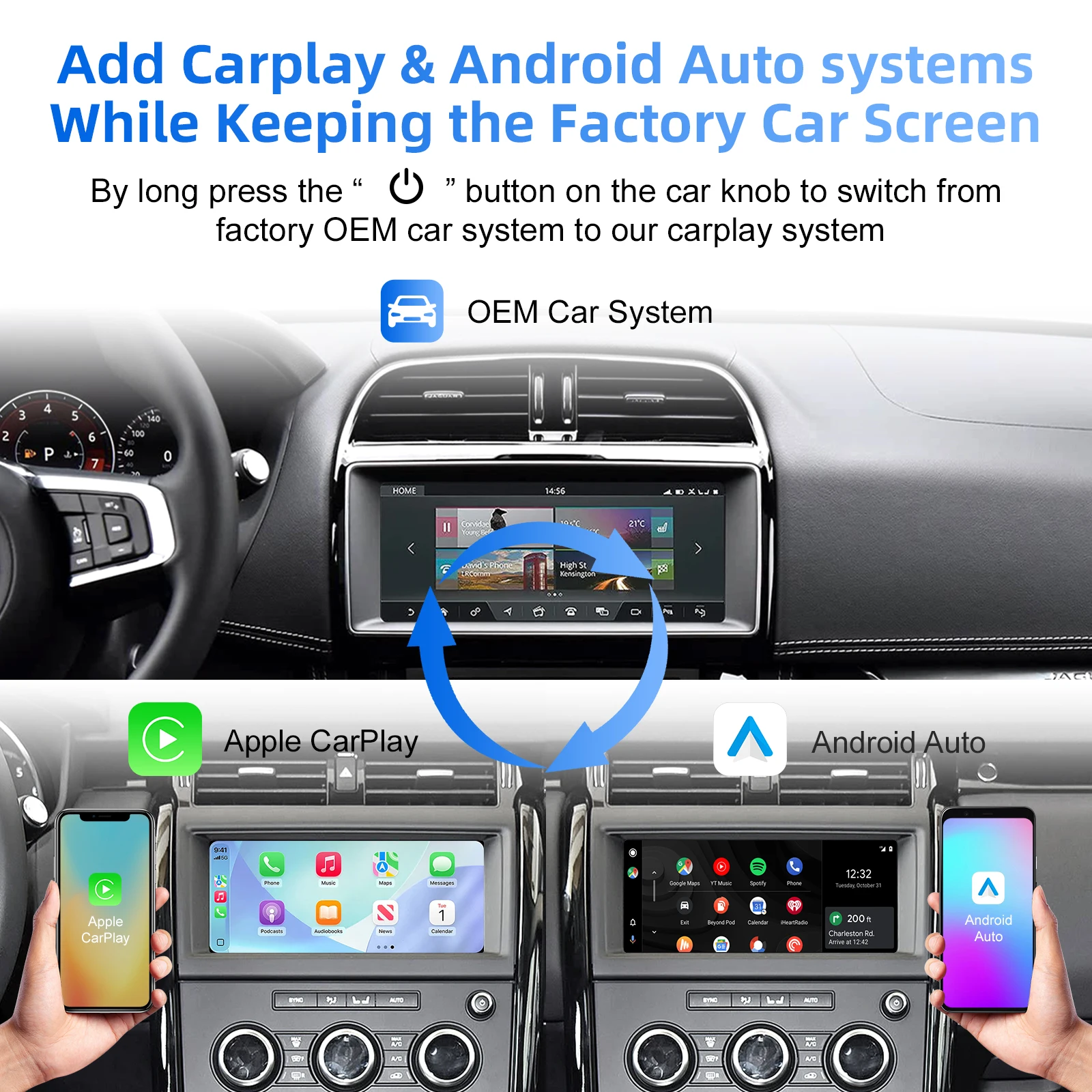 Беспроводной комплект для модернизации CarPlay, декодер, интерфейс CarPlay для Lander Rover Jaguar Ranger Rover Evoque Discovery 5, XE XFL FTYPE