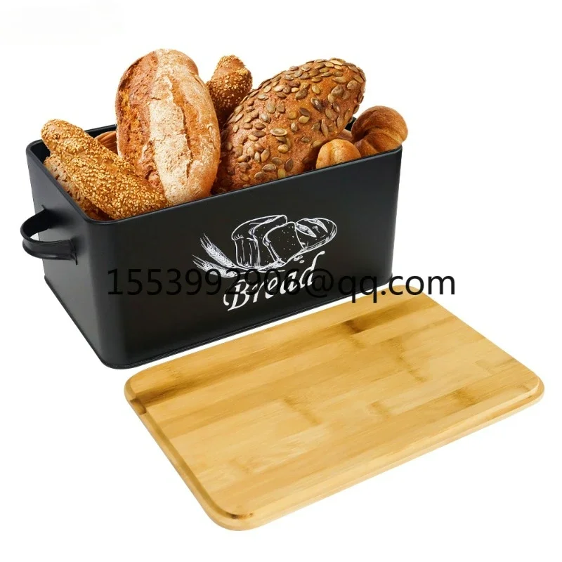 

Portable Style Metal Bread Bin Box Food Storage Containers with Bamboo Lid for Home Kitchen & Outdoor Store Food