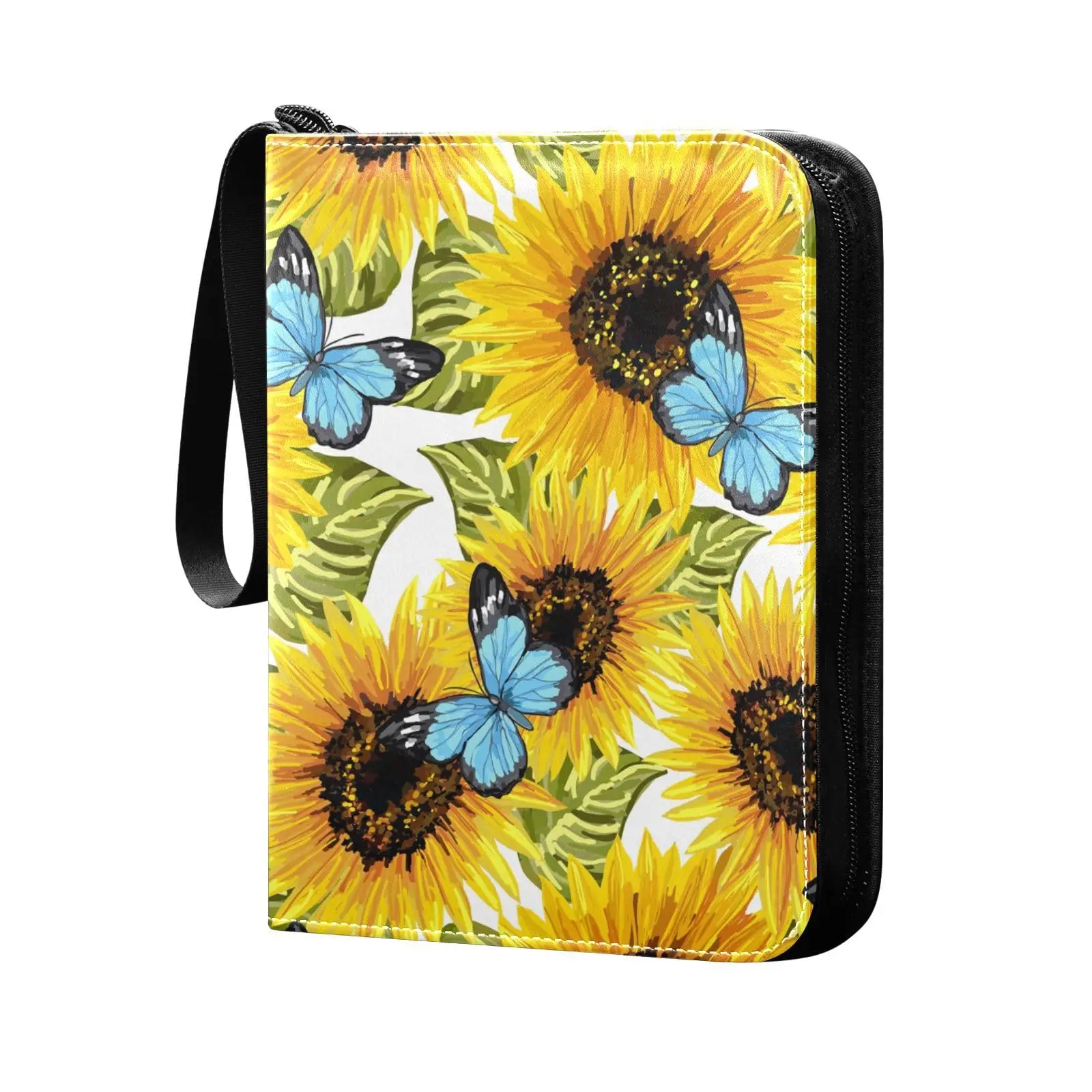 

Sunflowers Butterflies 4 Pocket Card Binder, 400 Double Sided Pocket Album for Sport Game Cards, Unique Card Collection Storage