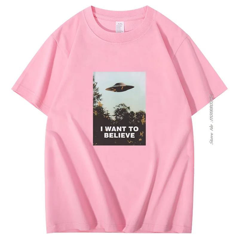 X The Files I Want To Believe Short sleeve tee Novelty graphic t shirts Cotton T-shirt Aliens UFO Area 51 Harajuku Streetwear