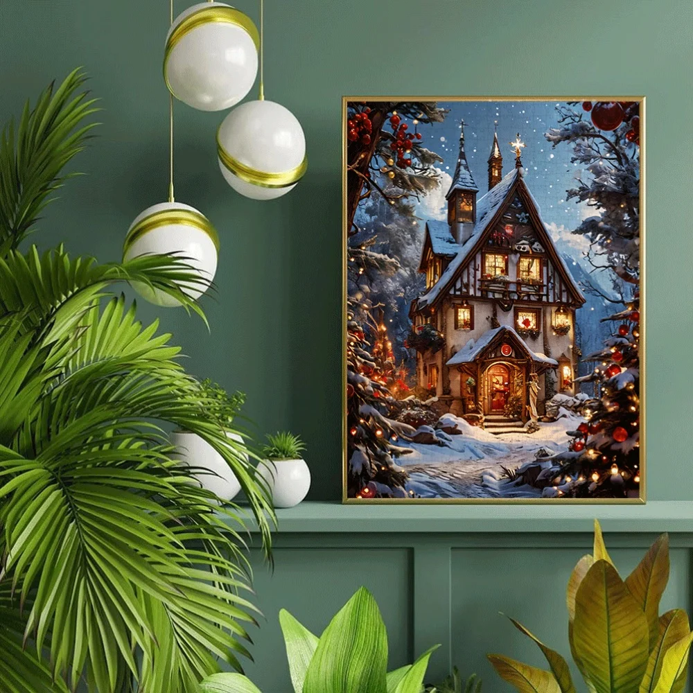 

Рождественская головоломка 1000 шт. — большая праздничная деревенская сцена со снежными коттеджами, мерцающими огнями и красным крыхом — зимняя страна чудес Цзи