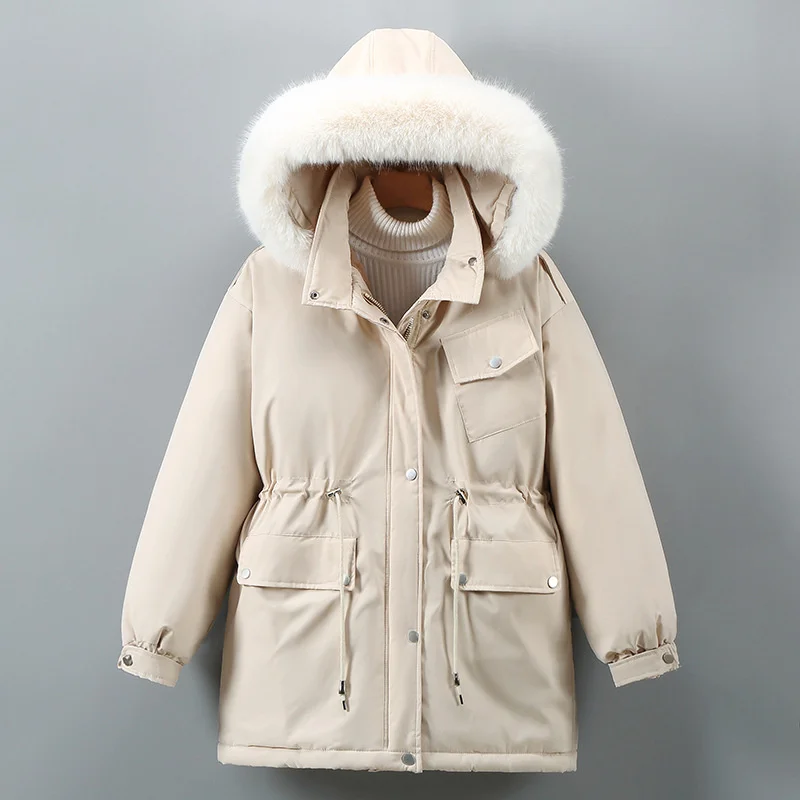 2024 new Winter Parkas Women Coat Fashion Fleece Thick Warm Cotton-padded jacket Fur collar Hooded Outerwear Loose Overcoat R418