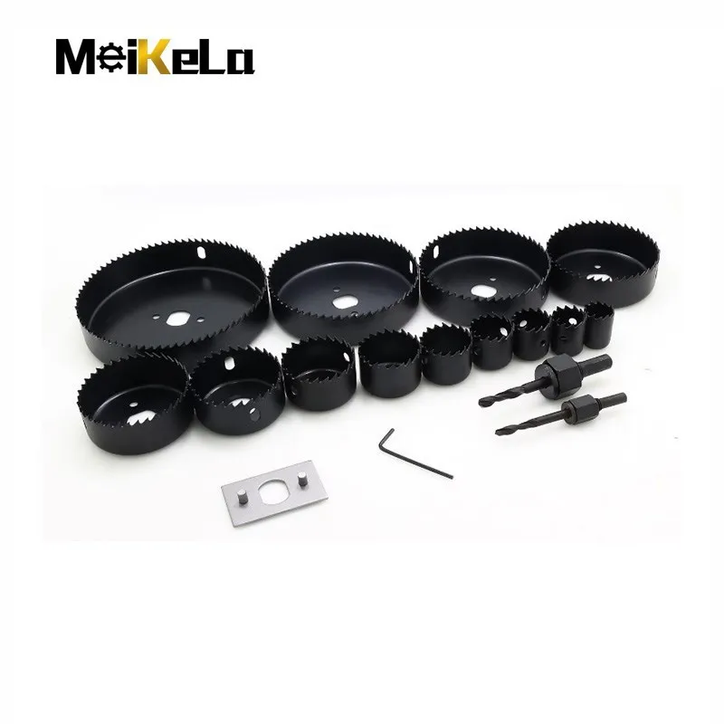 Meikela-carpintaria Buraco Saw Drill Bit Grupo Aço Carbono Cutter Sets Gesso Cartonado Teto Madeira 19127 mm