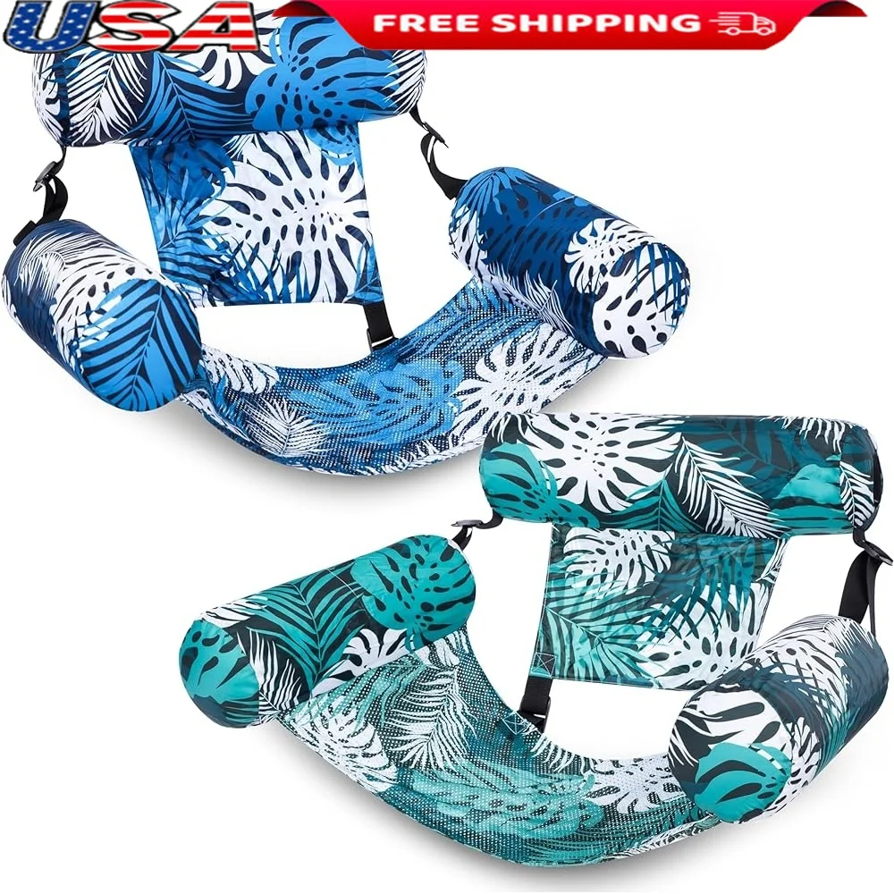 

Inflatable Pool Float Lounge Chairs Adults 2 Pack Heavy Duty Floating Noodles Comfortable In Water Lounger Perfect Summer Pool
