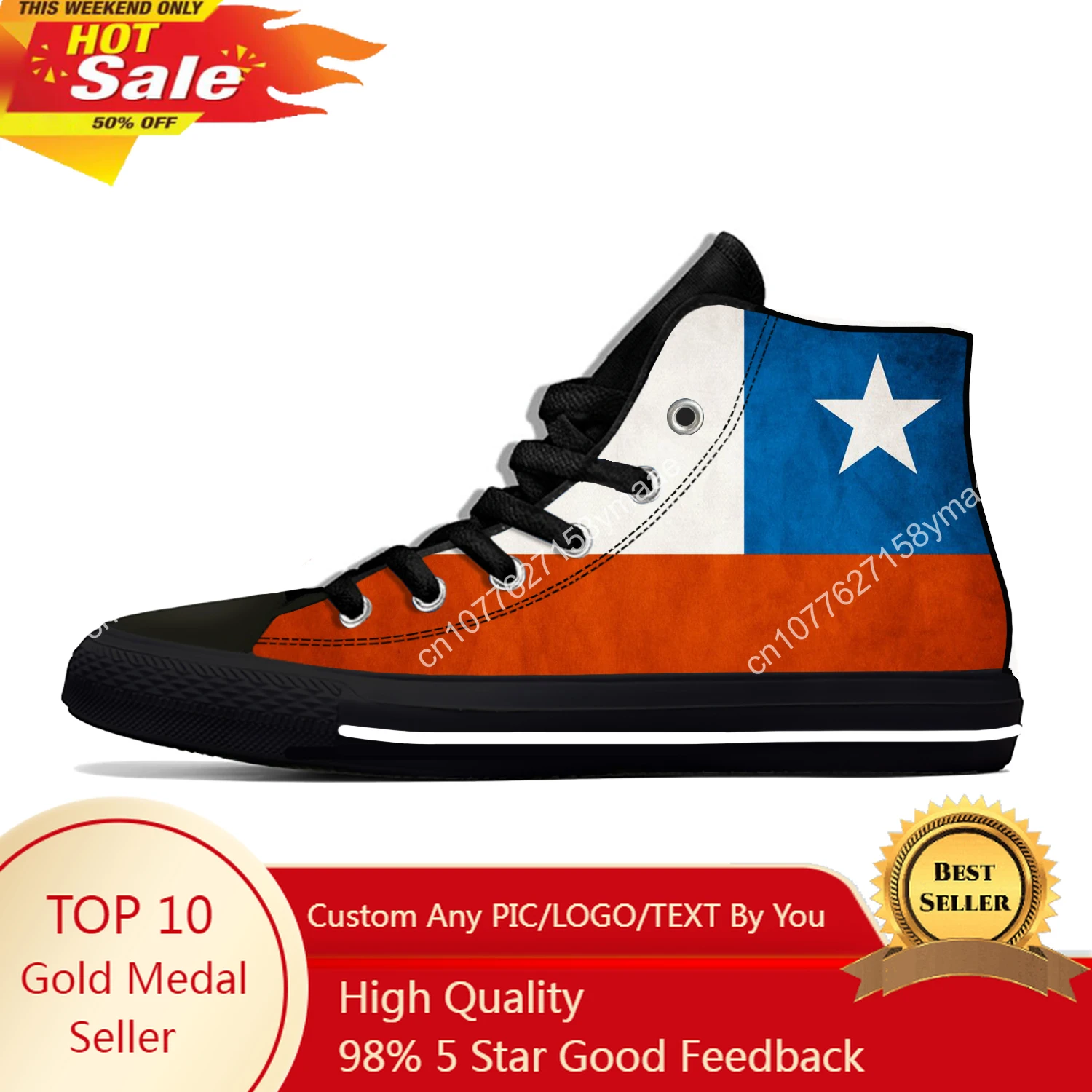 

Hot Chilean Flag Chile Patriotic Cool Breathable Casual Shoes High Top Lightweight Summer Classic Board Shoes Men Women Sneakers