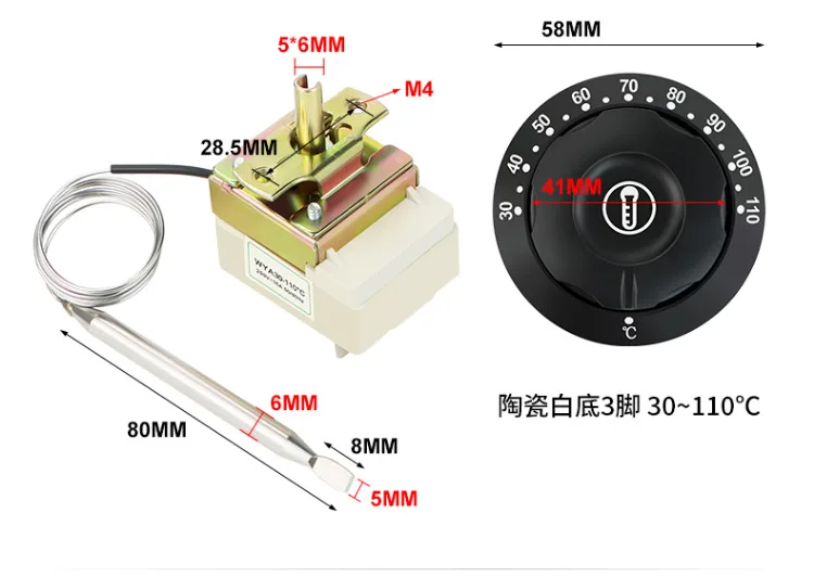 Botão termostato interruptor de controle de temperatura forno elétrico fritadeira panela de sopa fritadeira elétrica controlador de fritadeira de óleo 30-110 graus