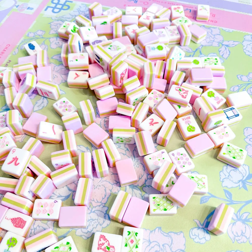 In Stock Mahjong Tiles Pink 4-Layer Premium Acrylic  Mahjong Set for Home Entertainment Travel Game