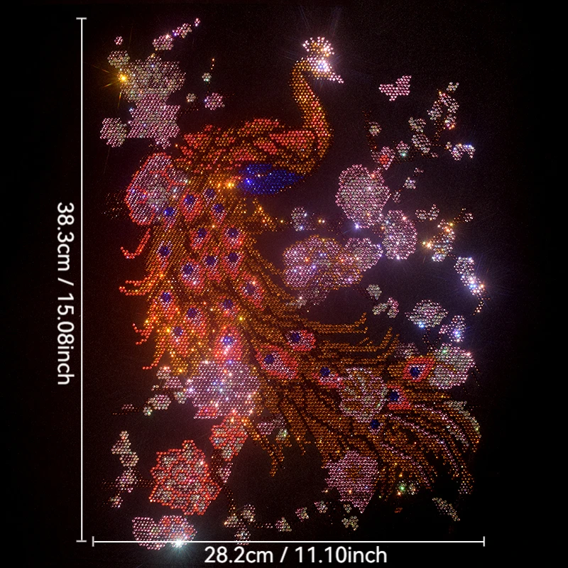 

DIY clothes with large cloth pasted with rhinestones and colorful peacock sequins, ironed on denim T-shirts, clothing accessorie