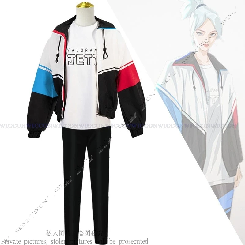 Valorant Jett Cosplay Costume Wig Jacket T-shirt Pants Outfits Halloween Carnival Suit Fantasy Game Disguise Role Playing Suit