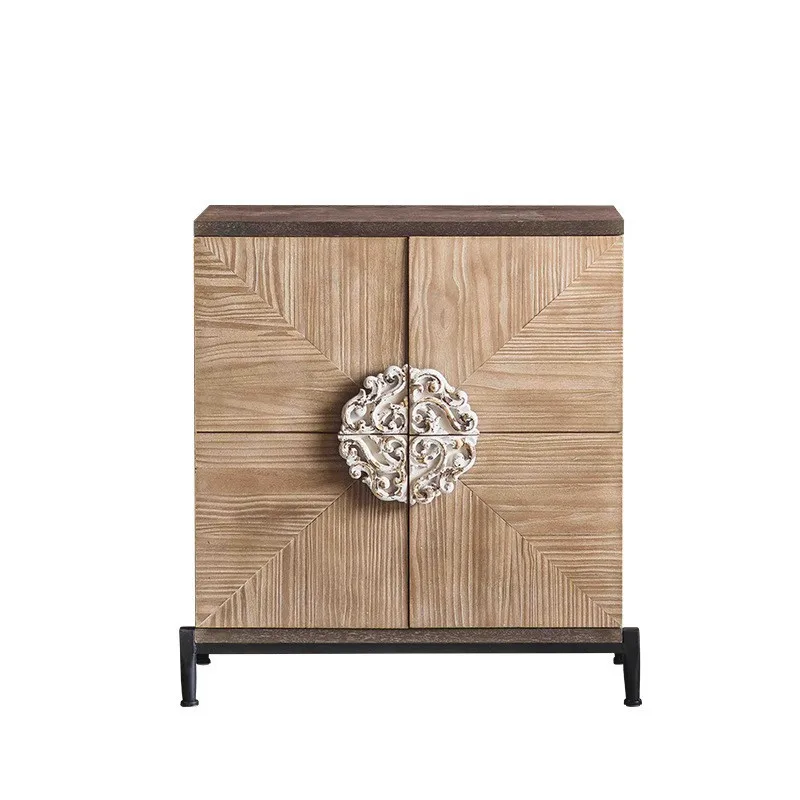 

wabi-sandy wind retro solid wood entry porch cabinet, homestay carved decorative living room against the wall with door storage