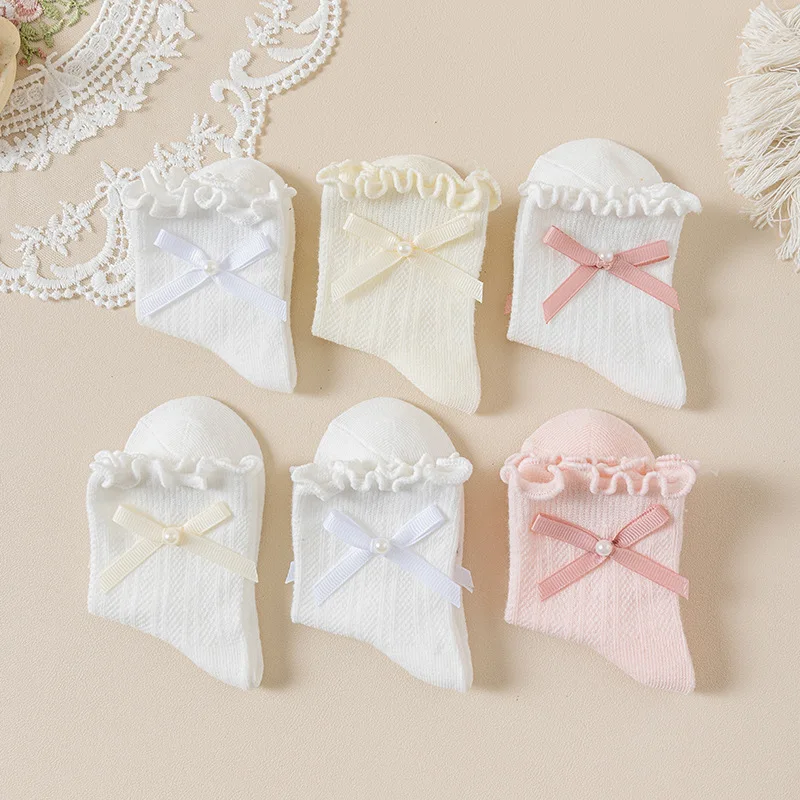 3Pairs Children Girl Thin Bow Ruffle Socks Summer Breathable Infant Babys Girls Mesh Socks Wholesale Muslin Sweet Kid Girls Sock