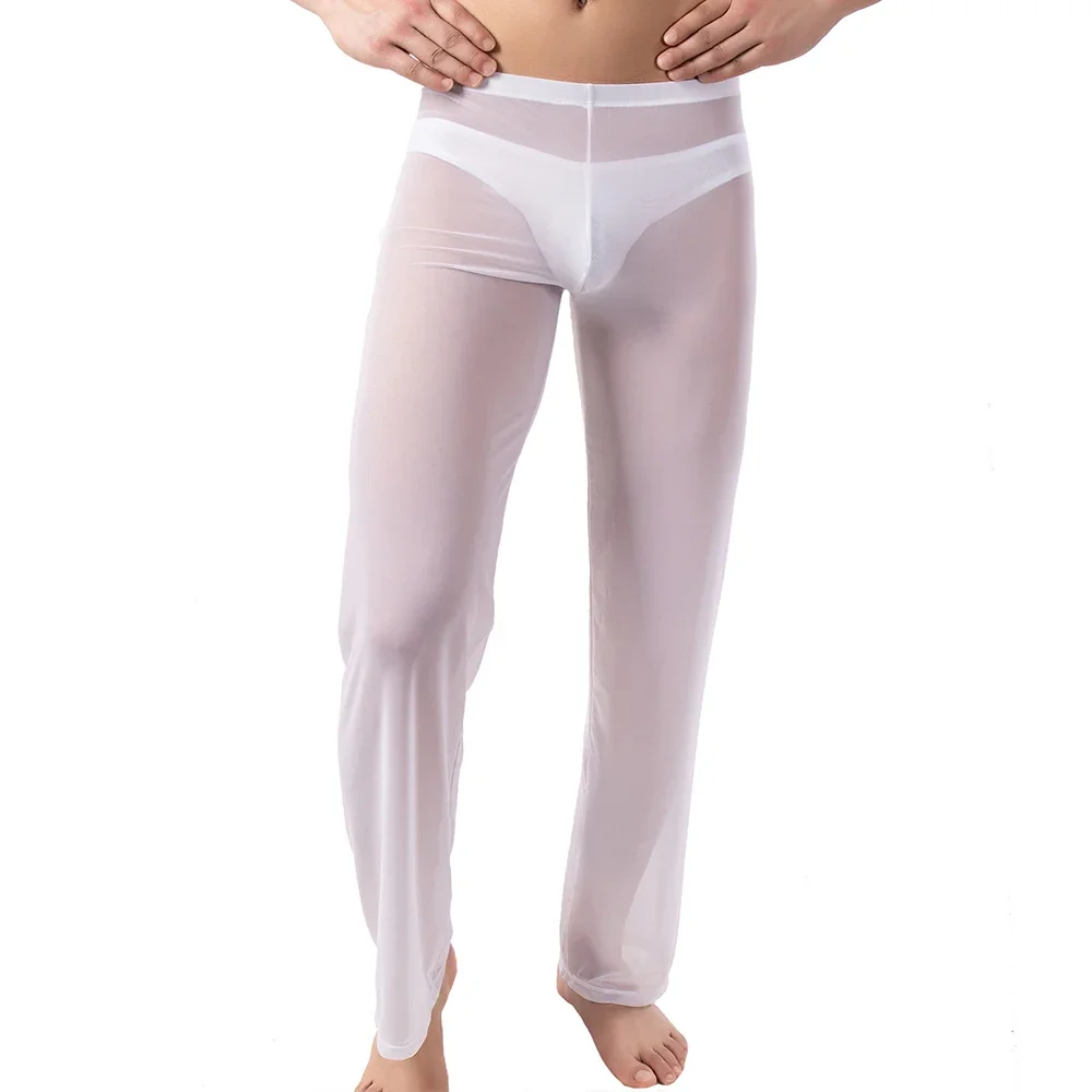 Sexy Men's See-through Casual Long Pants Mesh Sheer Breathable Long Pants Sexy Loose Trousers Sleep Bottoms Sleepwear Nightwear