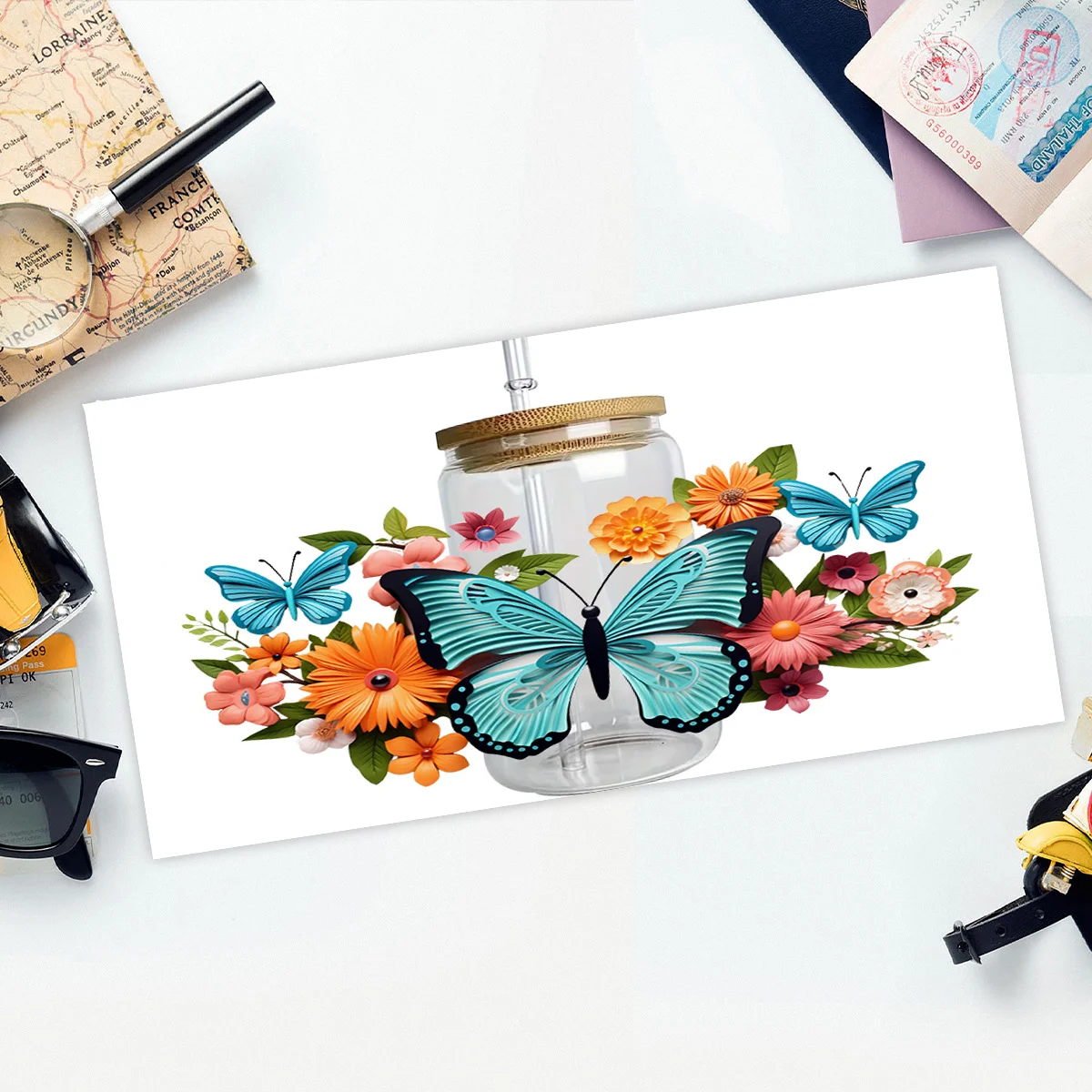 Multicolored Animals Theme 3D UV DTF Cup Wrap Sticker for 16oz DIY Washable Butterfly Transfer 3D Sticker