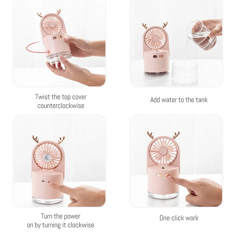Portable Water Spray Mist Fan Electric USB Rechargeable Handheld Mini Fan Cooling Air Conditioner Humidifier for Outdoor Bedroom