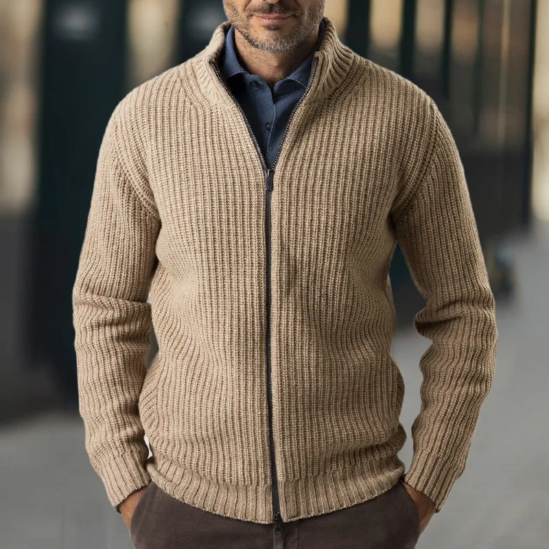2025 Spring Fall Fashion Knit Cardigan Jacket Mens Sweaters Solid Color Long Sleeve Slim Sweatercoats Men Vintage Knitted Coats